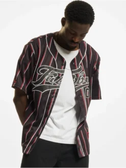 FUBU Herren Hemd Pinstripe Baseball Jersey In Schwarz