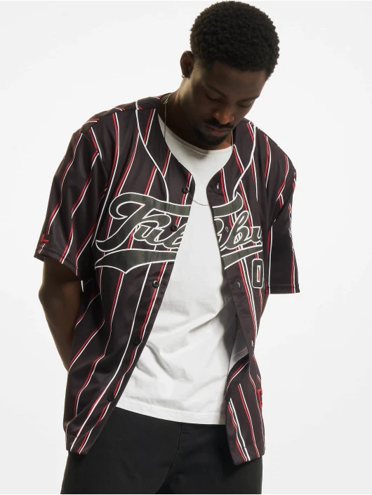 FUBU Herren Hemd Pinstripe Baseball Jersey In Schwarz 1 FUBU Herren Hemd Pinstripe Baseball Jersey In Schwarz