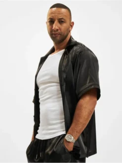 Herren Hemd Satin In Schwarz