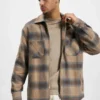 Pegador Herren Hemd Bale Embroidery Heavy Zip Flannel In Beige