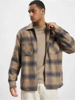 Pegador Herren Hemd Bale Embroidery Heavy Zip Flannel In Beige