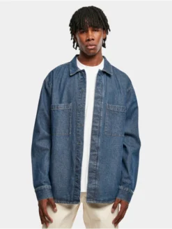 URBAN CLASSICS Herren Hemd Oversized Denim Pocket In Blau