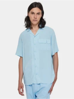 URBAN CLASSICS Herren Hemd Viscose Camp In Blau
