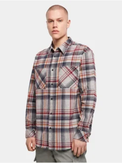 URBAN CLASSICS Herren Hemd Heavy Curved Oversized Checked In Grau
