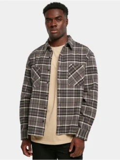 URBAN CLASSICS Herren Hemd Boxy Kane Check In Grau