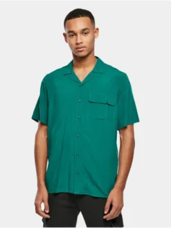 URBAN CLASSICS Herren Hemd Viscose Camp S/S In Grün