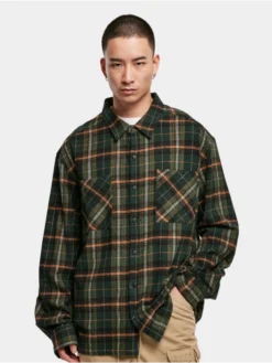 URBAN CLASSICS Herren Hemd Boxy Fane Check In Grün