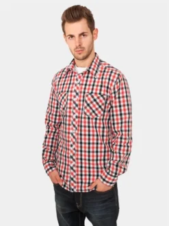 URBAN CLASSICS Herren Hemd Tricolor Big Checked In Rot