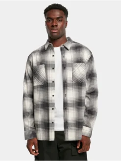 URBAN CLASSICS Herren Hemd Mock Check In Weiß