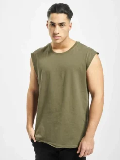 URBAN CLASSICS Herren Tank Tops Open Edge Sleeveless In Olive