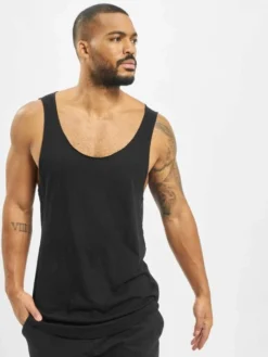 URBAN CLASSICS Herren Tank Tops Long Shaped Open Edge Loose In Schwarz