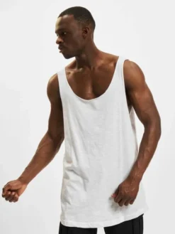 URBAN CLASSICS Herren Tank Tops Long Shaped Open Edge Loose In Weiß